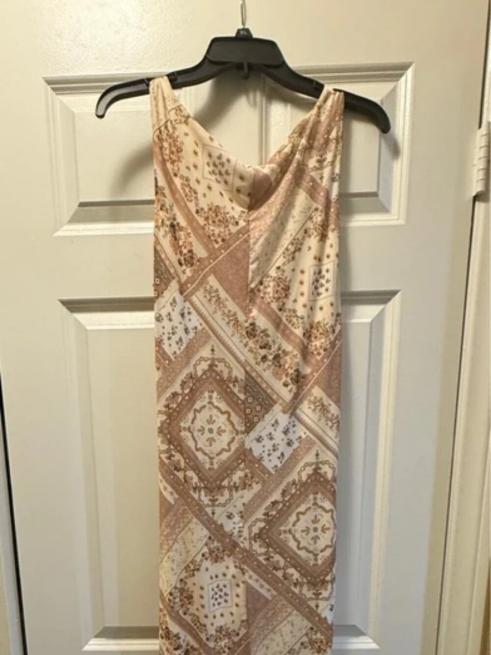 Madden Girl Ruched Midi Dress – XL – Lined – Neutral Patchwork Print